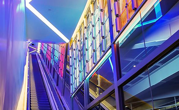 A stairway with fluorescent lights A stairway with fluorescent lights